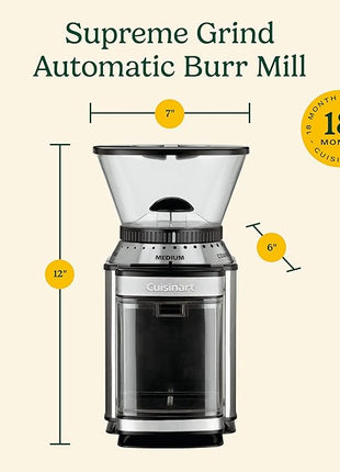 Cuisinart Coffee Grinder, Electric One-Touch Automatic Burr Coffee Grinder with 18-Position Grind Selector, Cup Size Selector for 4 – 18 Cups, DBM-8P1, Black Stainless