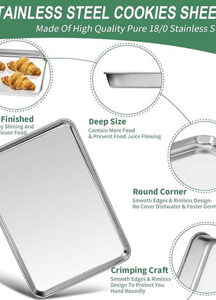 Baking Sheets Set of 2, HKJ Chef Cookie Sheets 2 Pieces Stainless Steel Baking Pans & Toaster Oven Tray Pans, Rectangle Size 23.54L x 15.67W x 1.18H inch & Non Toxic & Healthy & Easy Clean