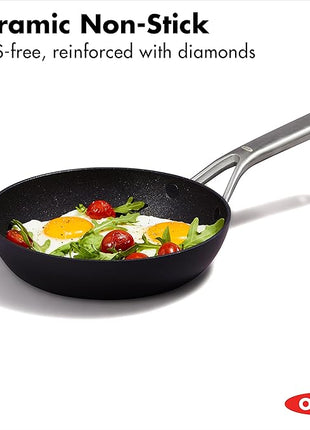 OXO Professional 8" Frying Pan Skillet, Hard Anodized Ceramic Nonstick Cookware PFAS-Free, Induction Suitable, Stainless Steel Handle, Diamond Reinforced Coating, Dishwasher Safe, Oven Safe, Black