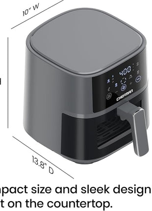 Chefman Air Fryer – 4 QT Compact Airfryer for Quick & Easy Meals, Features Hi-Fry Technology for Extra Crisp, Easy-View Window, Touch Controls with 4 Presets, Nonstick & Dishwasher Safe Basket - Grey