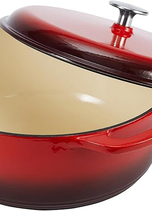 Amazon Basics Cast Iron Dutch Oven Pot with Lid, Enameled, Round, Dual Handles, Heavy-Duty, Medium, 6-Quart, Red