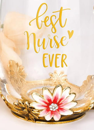 OEAGO Nurse Week Gifts for Women Tea Cup Nurses Day Gift for Nurse Doctor Assistant Appreciation Graduation Birthday Funny Present Enamel Flower Glass Mugs for Dentist from Patient Friends