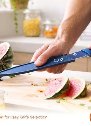 MasterChef Kitchen Knives Set with Covers incl. Paring, Boning, Carving, Bread, Santoku & Chef Knife, Sharp Cutting Stainless Steel Blades with Sheaths, 12 Piece (6 Colored Knives & 6 Covers)