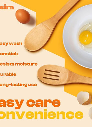 Riveira Bamboo Wooden Spoons for Cooking 3-Piece, Apartment Essentials Wood Spatula Spoon Nonstick Kitchen Utensil Set Premium Quality Housewarming Gifts for Everyday Use