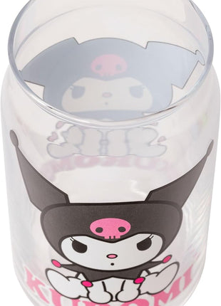 Silver Buffalo Sanrio Hello Kitty and Friends Kuromi 2 Pack Glass Jar Tumbler with Bamboo Lid and Glass Straw, 16 Ounces
