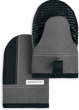 KITCHENAID Beacon Two-Tone Mini Oven Mitt 2-Pack Set, Contour Silver/Matte Black, 5.5"x8"