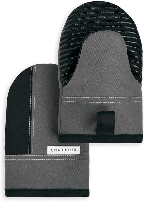 KITCHENAID Beacon Two-Tone Mini Oven Mitt 2-Pack Set, Contour Silver/Matte Black, 5.5"x8"