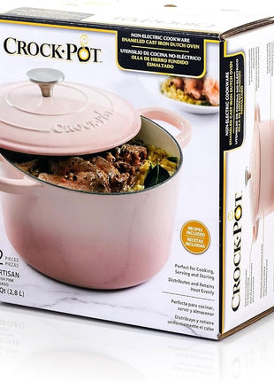 Crock-Pot Artisan Round Enameled Cast Iron Dutch Oven, 3-Quart, Blush Pink