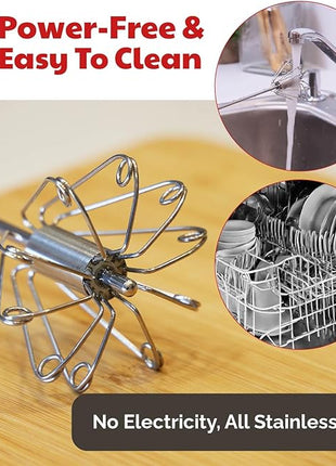 Stainless Steel Egg Whisk - Easy to Use Semi-Automatic Push-Down Zip Whisker - Rotary Hand Mixer for Beating Eggs, Frothing Milk, Blending, Mixing, Whipping Smoothies & Shakes - 2 Pack (12 &14 Inch)