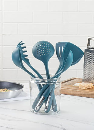 Restaurantware-Met Lux Kitchen Utensil Set, 1 Silicone Utensil Set - Consists 6 Pieces, High-Heat Tolerance, Teal Silicone Kitchen Utensils, For No-Stick Cookware