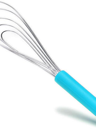 Flat Whisk Silicone Handle Non Slip 10" - 5 Wires Whisk with 10 Heads for Kitchen Cooking Color by Jell-Cell (Sky Blue)