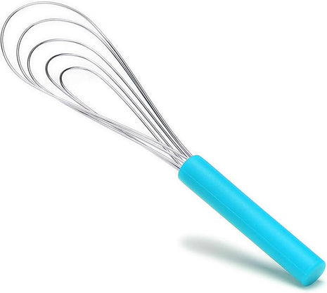 Flat Whisk Silicone Handle Non Slip 10" - 5 Wires Whisk with 10 Heads for Kitchen Cooking Color by Jell-Cell (Sky Blue)