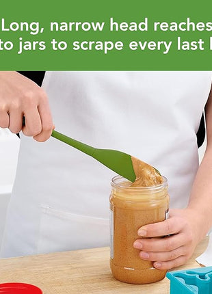 Tovolo Flex-Core All-Silicone Long-Handled Jar Scraper Spatula, Angled Turner Head, Kitchen Tool With Flat Back & Curved Front for Scooping & Scraping, Jar Scraper Spatul, Pesto