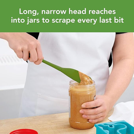 Tovolo Flex-Core All-Silicone Long-Handled Jar Scraper Spatula, Angled Turner Head, Kitchen Tool With Flat Back & Curved Front for Scooping & Scraping, Jar Scraper Spatul, Pesto