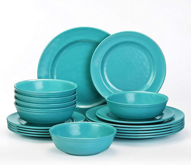 TP 18-Piece Dinnerware Set, Melamine Dishes Set with Bowls and Plates, Service for 6, Non-breakable Lightweight Dining Tableware, Teal
