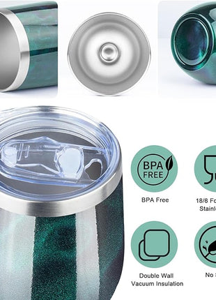 MEZMUT 12 Oz Insulated Wine Tumbler with Lid Double Wall Vacuum Stainless Steel Wine Glass Coffee Mug Insulated Tumbler Cup for Champaign, Cocktail, Beer (Deep Green, 1 Pack)