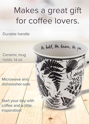 Karma Gifts 16 oz Black and White Boho Mug Beetle - Cute Coffee and Tea Mug - Ceramic Coffee Mugs for Women and Men