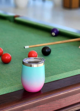 CHILLOUT LIFE 12 oz Stainless Steel Wine Tumbler with Lid - Double Wall Vacuum Insulated Wine Cup Glass Keeping Cold & Hot for Coffee, Champagne, Cocktails, Ice Cream - Powder Coated Aqua Blue/Pink