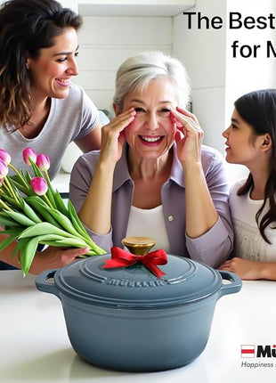 MUELLER HOME 7.5 Quart Enameled Cast Iron Pot Dutch Oven, Heavy-Duty, Oven-Safe up to 500° F & Across All Cooktops, Bread Pan with Lid & Knob, Cast Iron Cookware, Blue Kitchen Accessories,Mineral Blue