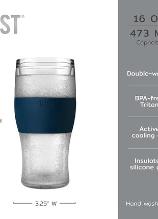 Host Freeze, Frozen Mugs, Freezable Pint Set, Beer Keep Your Drinks Cold, Double Walled Insulated Glasses, Tumbler for Iced Coffee, 16oz, Set of 2, Varsity Blue