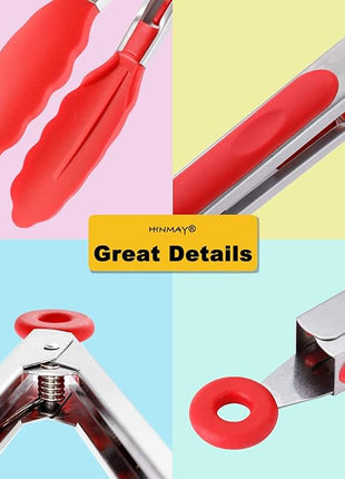 Silicone Cooking Tongs 9-Inch Serving Tongs, Set of 3 (Red)