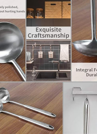 Newness Soup Ladle, [Rustproof, Heat Resistance, Integral Forming] Resilient 304 Stainless Steel Soup Spoon with Vacuum Ergonomic Round Handle, Cooking Spoon for Kitchen, 13.7 Inches