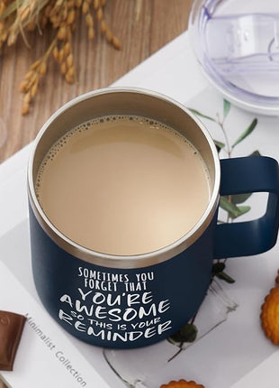 NOWWISH Inspirational Coffee Mug for Men, 14oz Vacuum Insulated Stainless Steel Cup, You Are Awesome Gift for Husband, Boyfriend, Dad - Navy Blue
