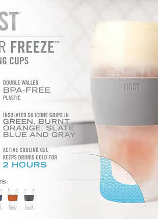 HOST Beer FREEZE Beer Glass Cups Set Drinking Glasses, Freezer Mugs with Gel Double Walled Cool Cups Plastic Multicolor 16oz Set of 4