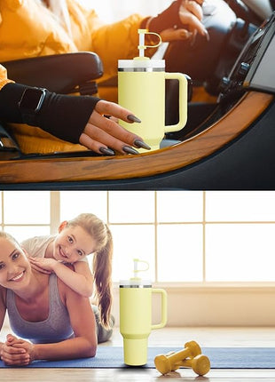 Silicone Spill Stopper Set Compatible with Stanley Cup 2.0 30oz & 40oz with Straw Cover (Set of 2, Pomelo)