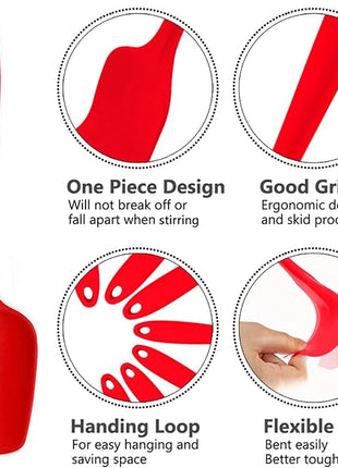Silicone Spatula Set of 7, P&P CHEF Heat-Resistant Rubber Spatulas Kitchen Utensils Set for Non-stick Cooking Baking Mixing, Seamless & Flexible Design, Dishwasher Safe, Red