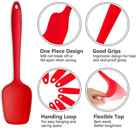 Silicone Spatula Set of 7, P&P CHEF Heat-Resistant Rubber Spatulas Kitchen Utensils Set for Non-stick Cooking Baking Mixing, Seamless & Flexible Design, Dishwasher Safe, Red