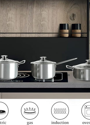 Wodillo 6Pcs Pots and Pans Set, Stainless Steel Pot Set, Nonstick Kitchen Cookware Set, Induction Pots Set with Stay-Cool Handle, Works with Electric and Gas Cooktops, Dishwasher Safe