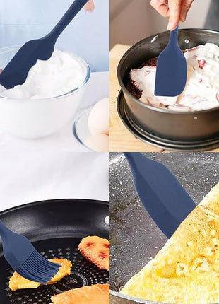 Silicone Spatulas Set, Rubber Spoon Spatula Heat Resistant Spoonula One Piece Design Seamless Spatula Non-Stick Scrapers Baking Mixing Tool (Dark Blue)
