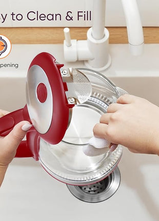 Cosori Electric Kettle, No Plastic Filter & Spout, Tea Kettle & Hot Water Boiler For Coffee & Tea, Water Heater & Teapot, Automatic Shut Off, Borosilicate glass, Red, 1.7L/1500W