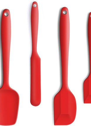 4 Piece Silicone Spatula Set, Flexible Heat Resistant Non-scratch Baking Cooking Rubber Spatulas with Stainless Steel Core, Red