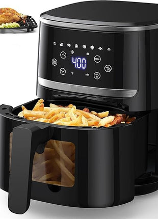 Air Fryer 5Qt, Large Air Fryer Clear Window, Multifunctional Digital Air Fryer 8 Cooking Presets, 1500w Power Up to 400℉, Even Heating Dehydration for Crisp, Roast, Bake, Nonstick Cooker Airfryer