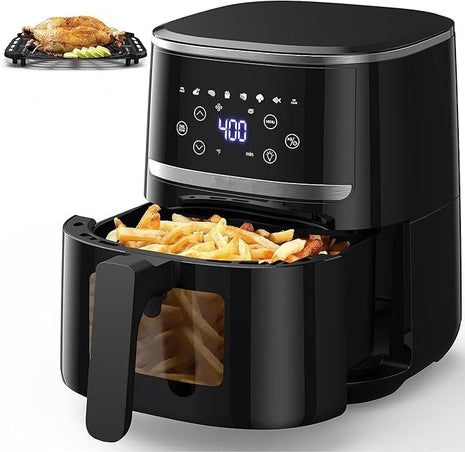 Air Fryer 5Qt, Large Air Fryer Clear Window, Multifunctional Digital Air Fryer 8 Cooking Presets, 1500w Power Up to 400℉, Even Heating Dehydration for Crisp, Roast, Bake, Nonstick Cooker Airfryer