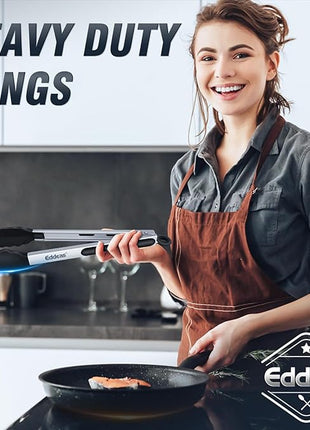 17 & 12 Inch Extra Long Kitchen Tongs with Silicone Tips, Heat Resistant 600 Degrees Silicone Tong, Stainless Steel Tongs for Cooking, Food, Bbq, Grilling, Barbecue, Dishwasher 2 Pack