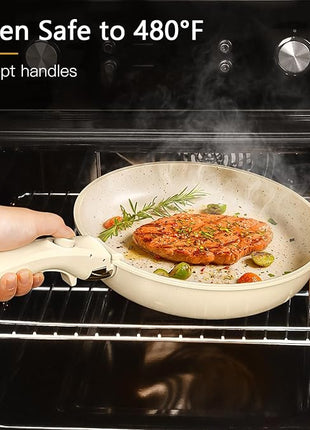 GiPP Ceramic Pots and Pans Set Non Stick, Nonstick Detachable Handle Cookware Sets, Healthy Non Toxic PFAS PFOA & PTFE Free, Dishwasher ＆Oven Safe, Induction Kitchen Pot and Pan, 15 Piece Cream