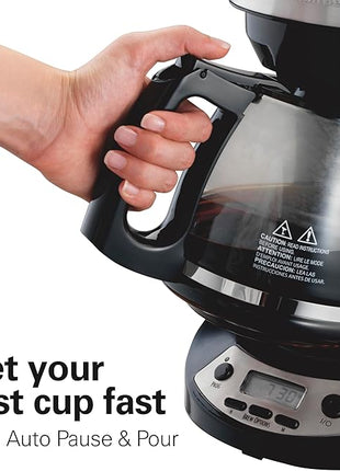 Hamilton Beach 12 Cup Programmable Drip Coffee Maker, Brew Options, Glass Carafe (46299), Black with Stainless Accents