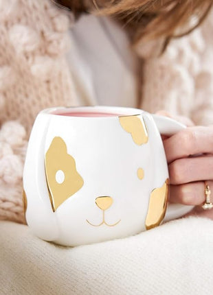 Pinky Up Penny Dog Mug, Ceramic Tea Mug, Tea Tumbler Cup, Dog Lover Gifts, Puppy Inspired Tea Cup, Gold Accents, 16oz