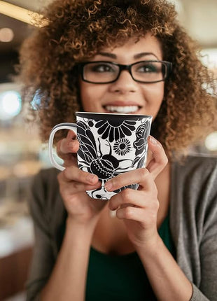 Karma Gifts 16 oz Black and White Boho Mug Bee - Cute Coffee and Tea Mug - Ceramic Coffee Mugs for Women and Men, 1 Count (Pack of 1)