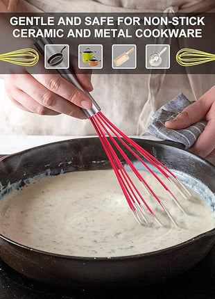 HOTEC 4 Pieces Silicone Whisks Set, Wire Balloon Whisks for cooking Egg Beater, Non-slip Handle Whisk for Non-stick Cookware Perfect for Cooking, Stirring, Beating and Blending (Multicolor)