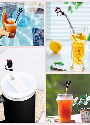 Black Straw Covers Cap for Stanley Cup, 8 Pcs Straw Toppers for Stanley 30&40 Oz Tumbler, Cute Straw Caps Reusable Straw Tips Protectors for 0.4 Inch/10 mm Stanley Cup Accessories