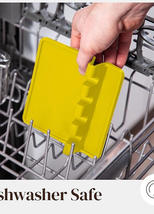 Yellow Silicone Spoon Rest for Stove Top with Drip Pad (Two Pack) - Heat Resistant BPA Free Utensil Rest & Spoon Holder for Kitchen Counter - Grill Utensil Holder - Spatula Holder, Tongs, Ladle