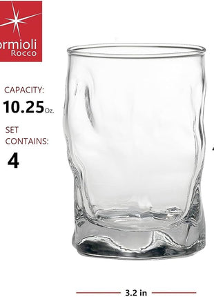 Bormioli Rocco 10.25 Oz Sorgente Rocks Whiskey Glass (Set of 4) - Boulder-Style Barware for Bourbon, Scotch, Water, Juice - Dishwasher Safe & Lead-Free Cocktail Glasses - Made in Italy
