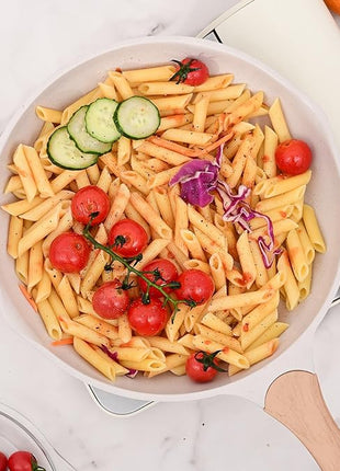 JEETEE 12.5 Inch Nonstick Frying Pan, Stone Coating Cookware, Nonstick Omelette Pan with Heat-Resistant Handle, Compatible with All Stoves (Beige)