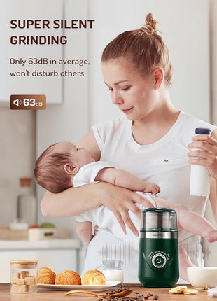 SHARDOR Electric Super Silent Blade Coffee Grinder, Timed Grind Control Rotary Knob, Adjustable Coarse to Fine for Coffee Beans, Spices & Herbs, with 1 Removable Stainless Steel Bowl, Green