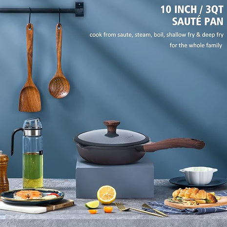 Vinchef Nonstick Deep Frying Pan Saute Pan with Lid, 10in/3Qt Skillet Pan, German 3C+ Ceramic Coating Technology, Aluminum Casting, Induction Compatible