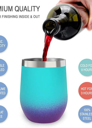 CHILLOUT LIFE 12 oz Stainless Steel Wine Tumbler with Lid - Double Wall Vacuum Insulated Wine Cup Glass Keeping Cold & Hot for Coffee, Champagne, Cocktails, Ice Cream - Powder Coated Caribbean Lily